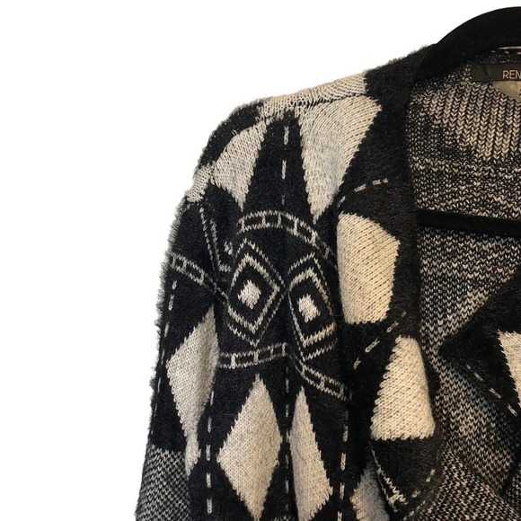 Renuar Women Sweater Size S /P Open Front Cardigan Geometric Black & White Knit - Picture 7 of 10